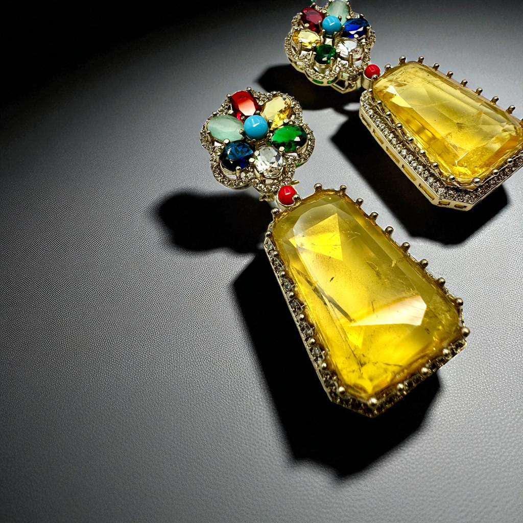 Bollywood Citrine Statement Earrings – Multicolor Gemstone Flower, Ethnic Jewelry