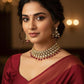Mozonite Choker Necklace Set | Bridal Gold Plated Jewelry | Red Beaded Traditional Indian Set