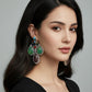 Multicolor Gemstone Drop Earrings | Green Stone Dangle Earrings | Statement Silver Plated Jewelry