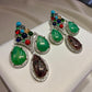 Multicolor Gemstone Drop Earrings | Green Stone Dangle Earrings | Statement Silver Plated Jewelry