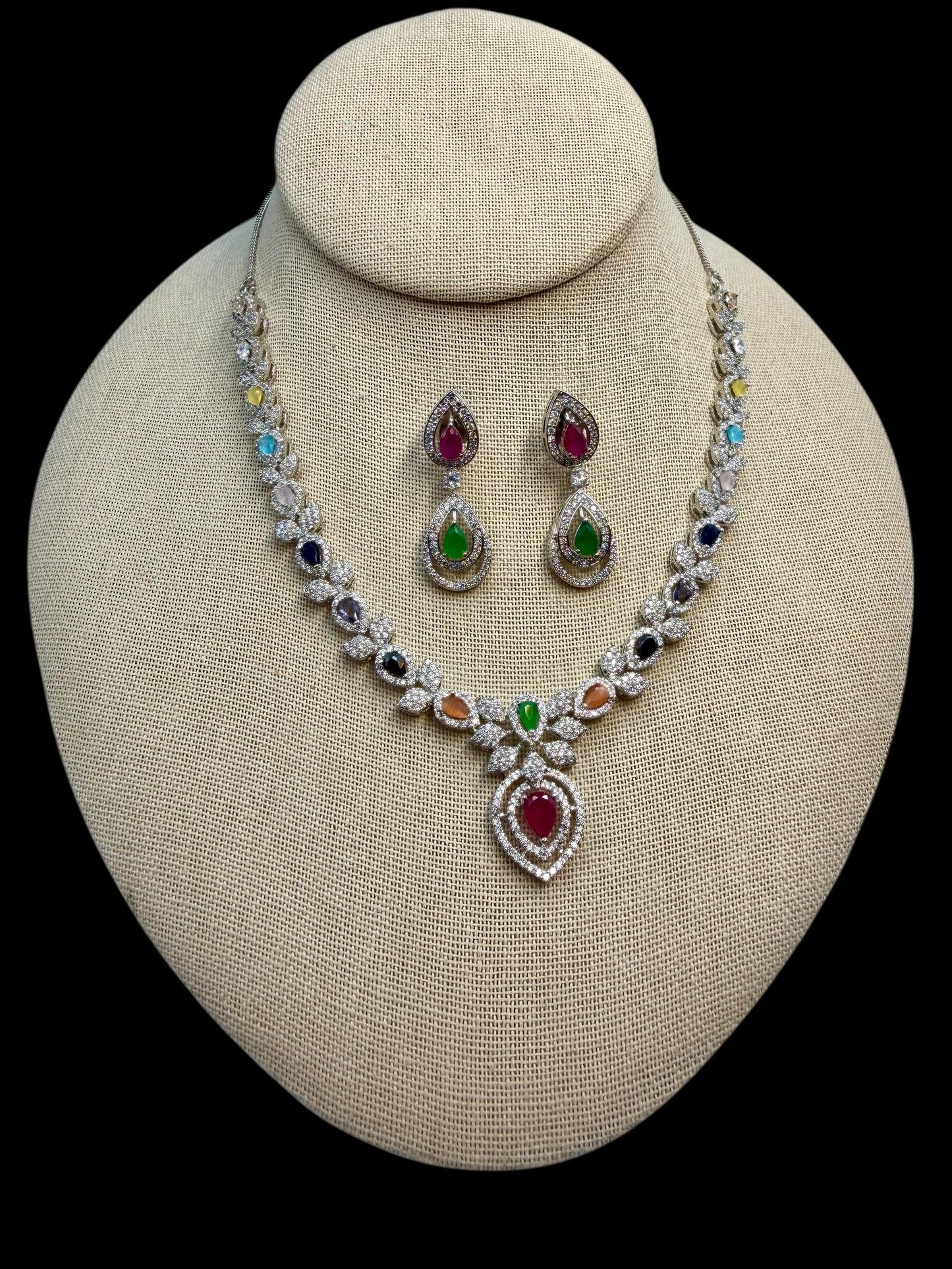 Bollywood Indian designer American daimond cubic zarconia AD set,multi color stone