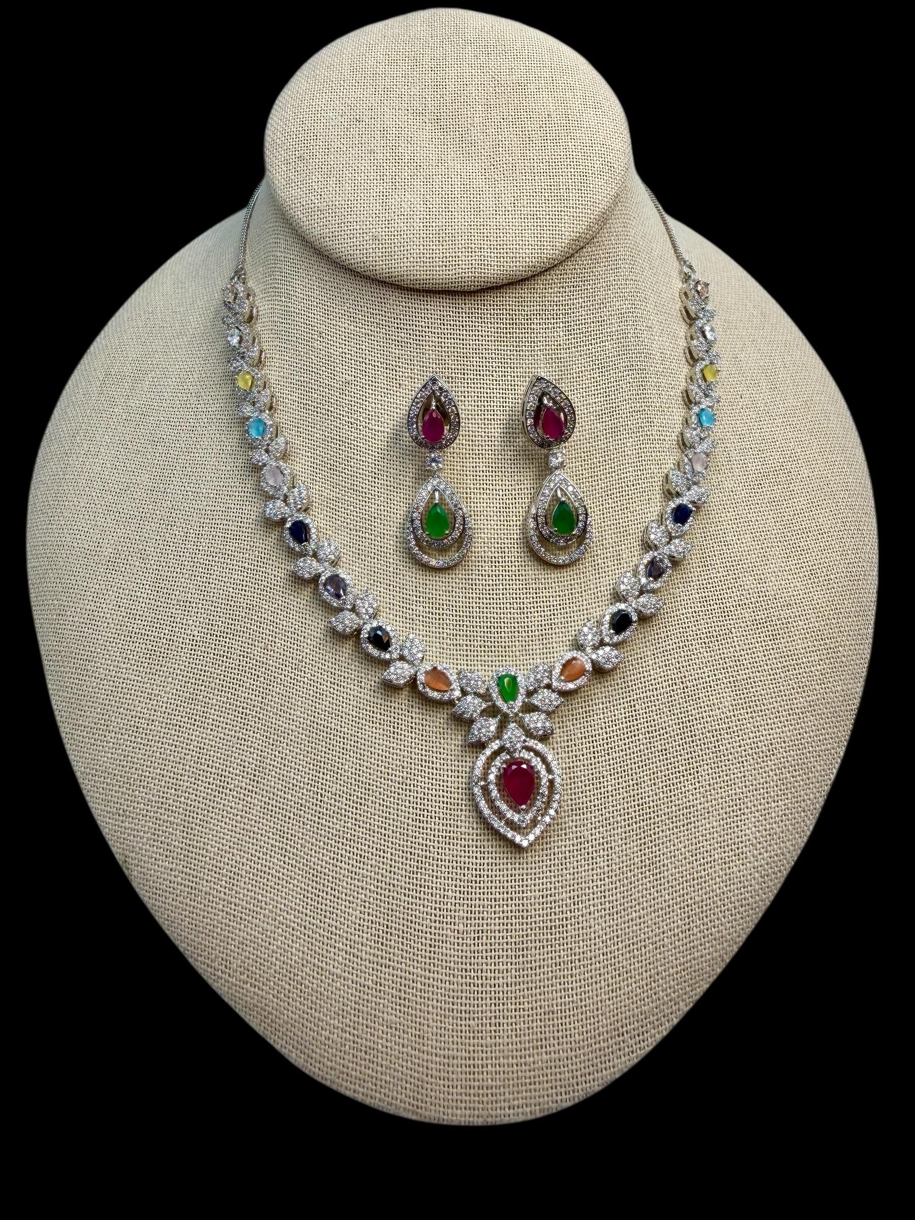 Bollywood Indian designer American daimond cubic zarconia AD set,multi color stone