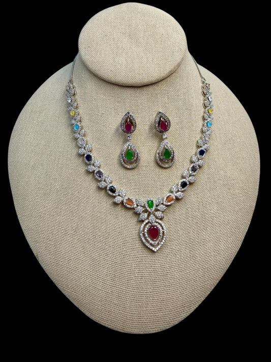 Bollywood Indian designer American daimond cubic zarconia AD set,multi color stone