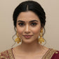 Traditional Gold-Tone Jhumka Earrings with Red & Green Ad Stones