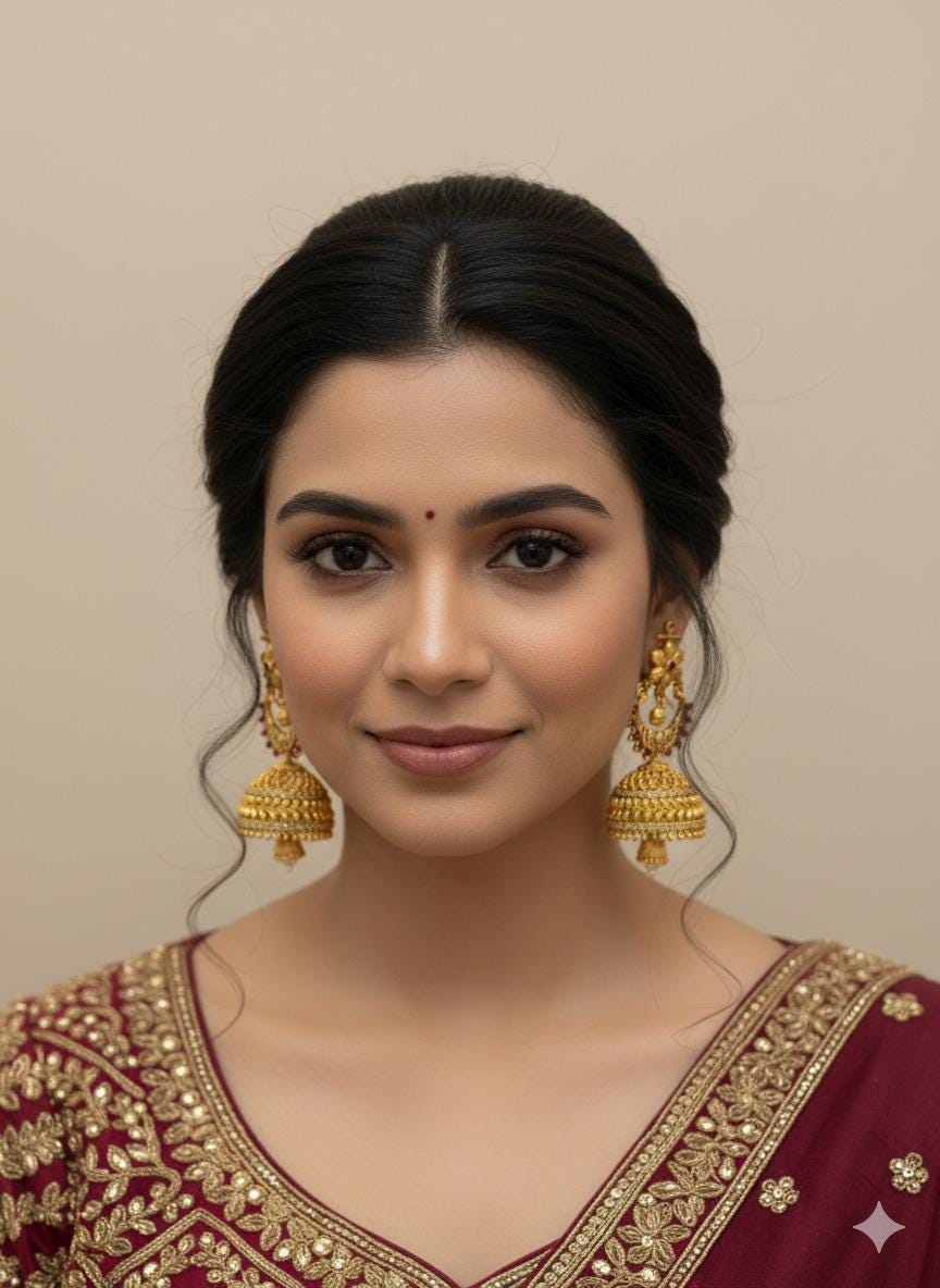 Traditional Gold-Tone Jhumka Earrings with Red & Green Ad Stones