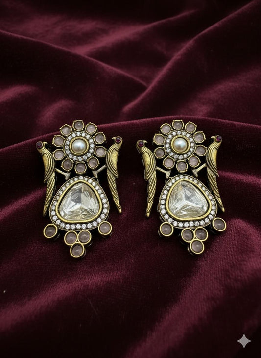 Vintage-Inspired Kundan Earrings with Peacock Motif | Handcrafted Indian Jewelry