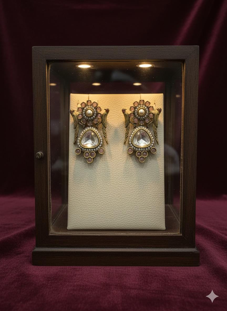 Vintage-Inspired Kundan Earrings with Peacock Motif | Handcrafted Indian Jewelry