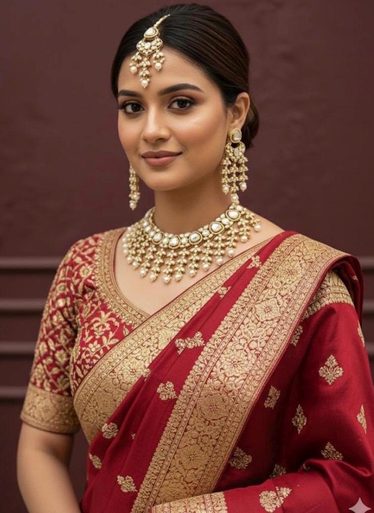 Kundan Necklace Set with Pearls | Indian Wedding Jewelry | Gold plated Choker with Earrings & Maang Tikka | Traditional Polki Jewelry