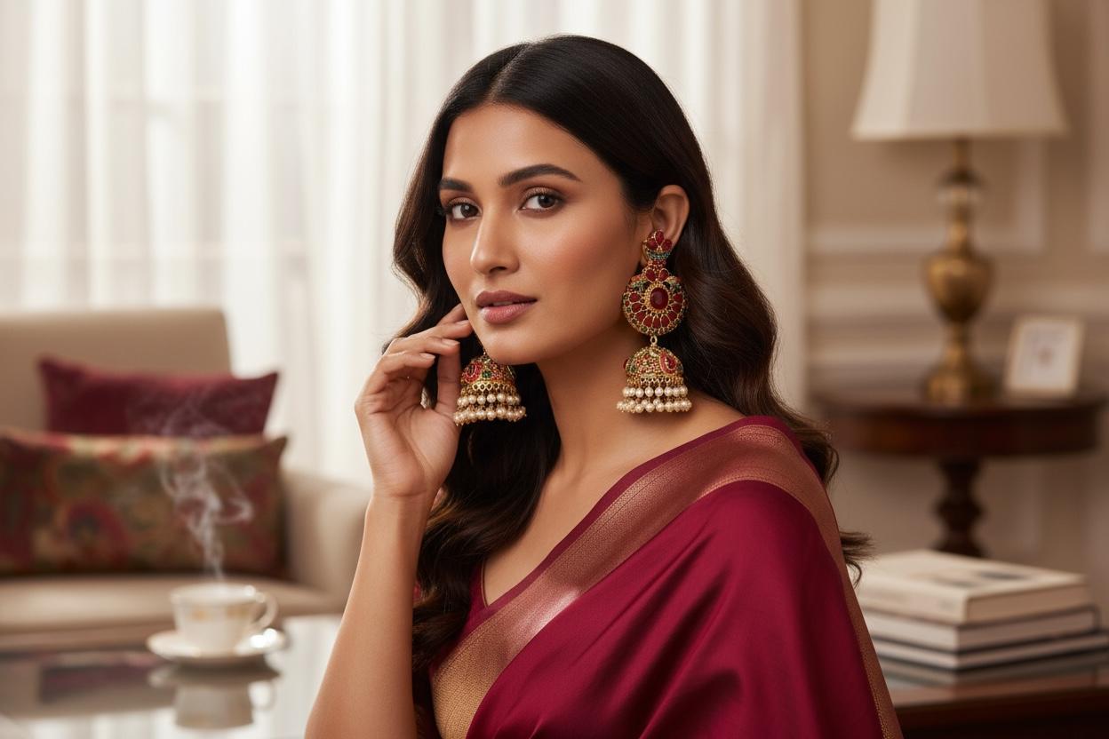 Red Jadao Jhumka Earrings | Gold Plated Pearl Dangle Earrings | Bridal Indian Traditional Jewelry