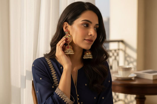 Red Jadao Jhumka Earrings | Gold Plated Pearl Dangle Earrings | Bridal Indian Traditional Jewelry
