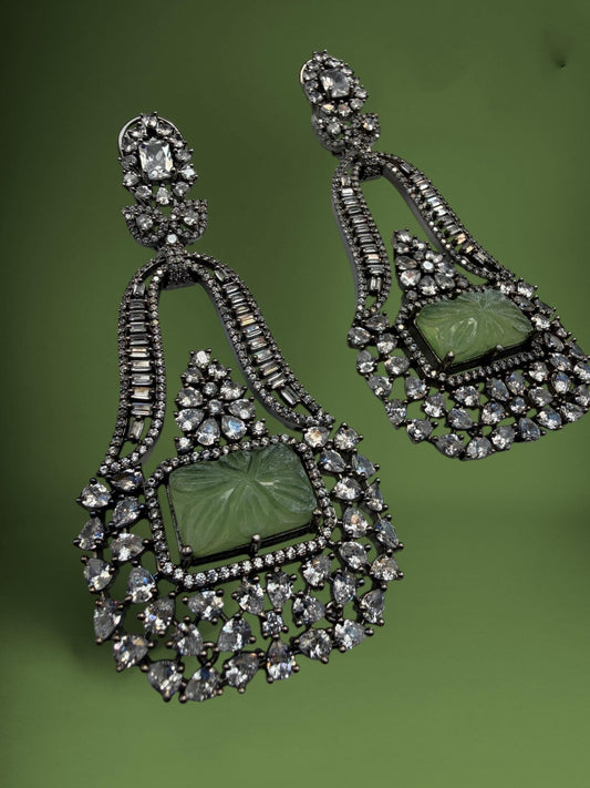 Statement Designer Earrings with ad stone / cubic zarconia rhodium plated,Victorian, women’s gift