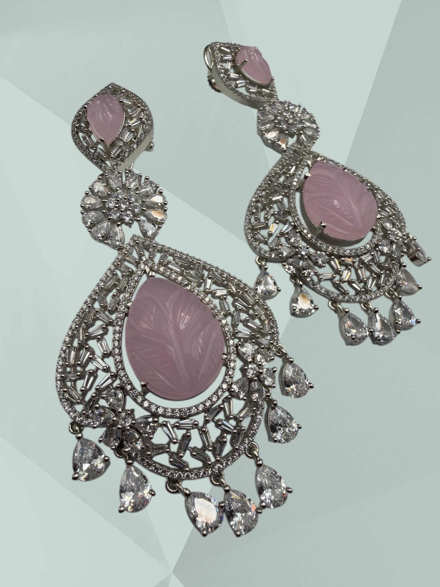 Statement Designer Earrings with ad stone / cubic zarconia rhodium plated,Victorian, women’s gift