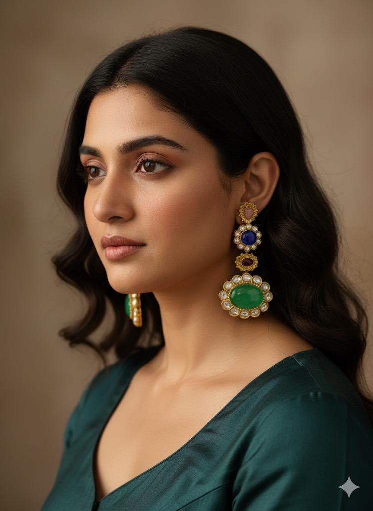 Bollywood Indian Pakistani  Designer Earrings with doublet stone gold plated,Victorian statement piece