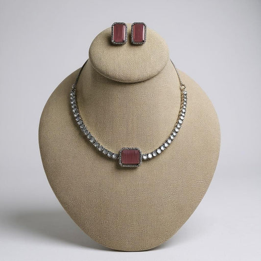 Mauve Stone Necklace Set | Minimalist Kundan Necklace | Elegant Handmade Bridal Jewelry
