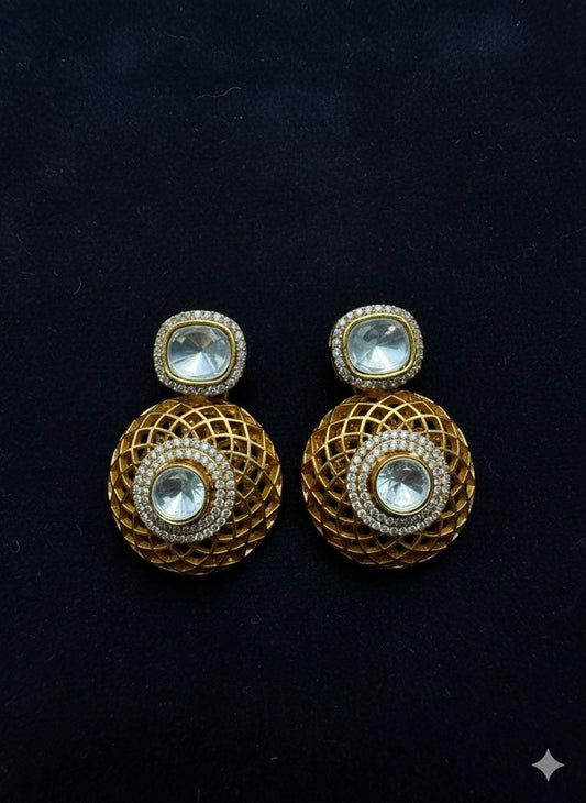 Gold Lattice Statement Earrings | CZ Crystal, Bridal Jewelry