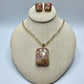 Pink Crystal Necklace Set | Handmade Gold Pendant Jewelry | Elegant Gemstone Earrings Set