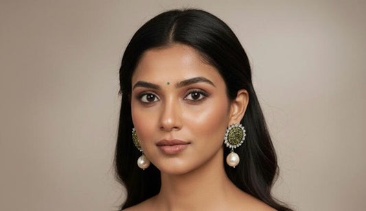 Henna Green CZ Pearl Drop Earrings | Statement Jewelry | Earrings