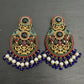 Kundan Pearl Dangler Earrings | Royal Blue & Gold Bridal Jewelry