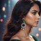 Emerald Green CZ Dangler Earrings | 22K Gold Plated Statement Earrings