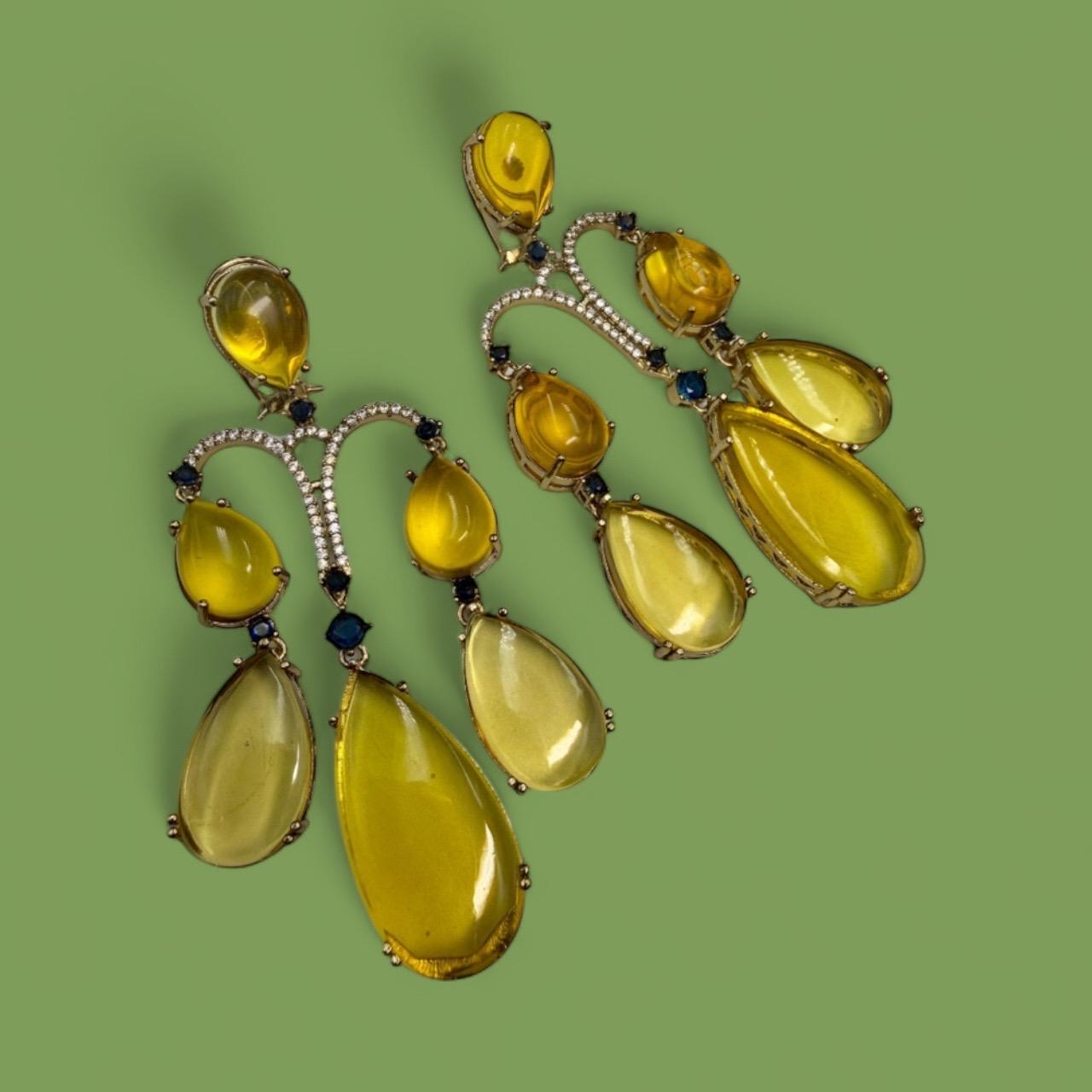Yellow Crystal Drop Earrings | 22K Gold Plated Bridal Jewelry