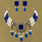 Royal Blue Pearl Beaded Necklace Set | Handmade Bridal Jewelry | Gold Plated Statement Necklace with Earrings
