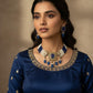 Royal Blue Pearl Beaded Necklace Set | Handmade Bridal Jewelry | Gold Plated Statement Necklace with Earrings