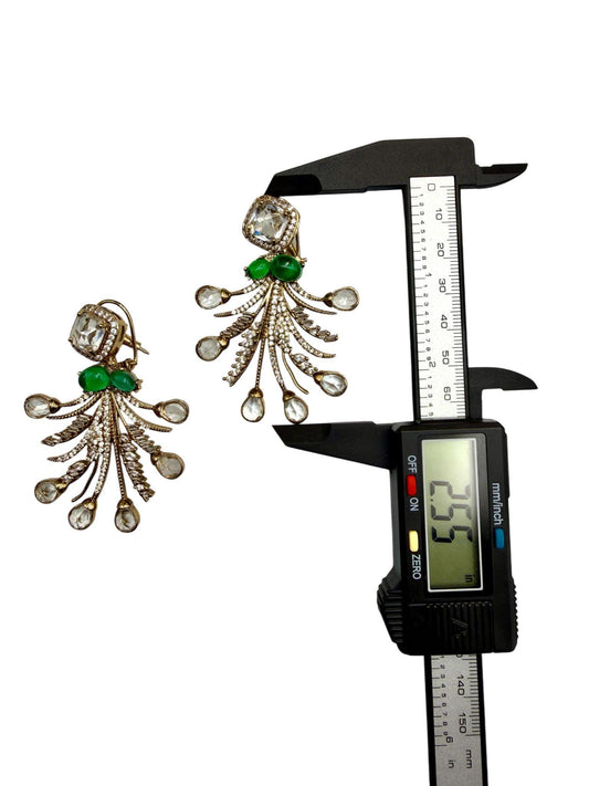 Emerald Green Crystal Drop Earrings | Antique Gold Dangle Jewelry