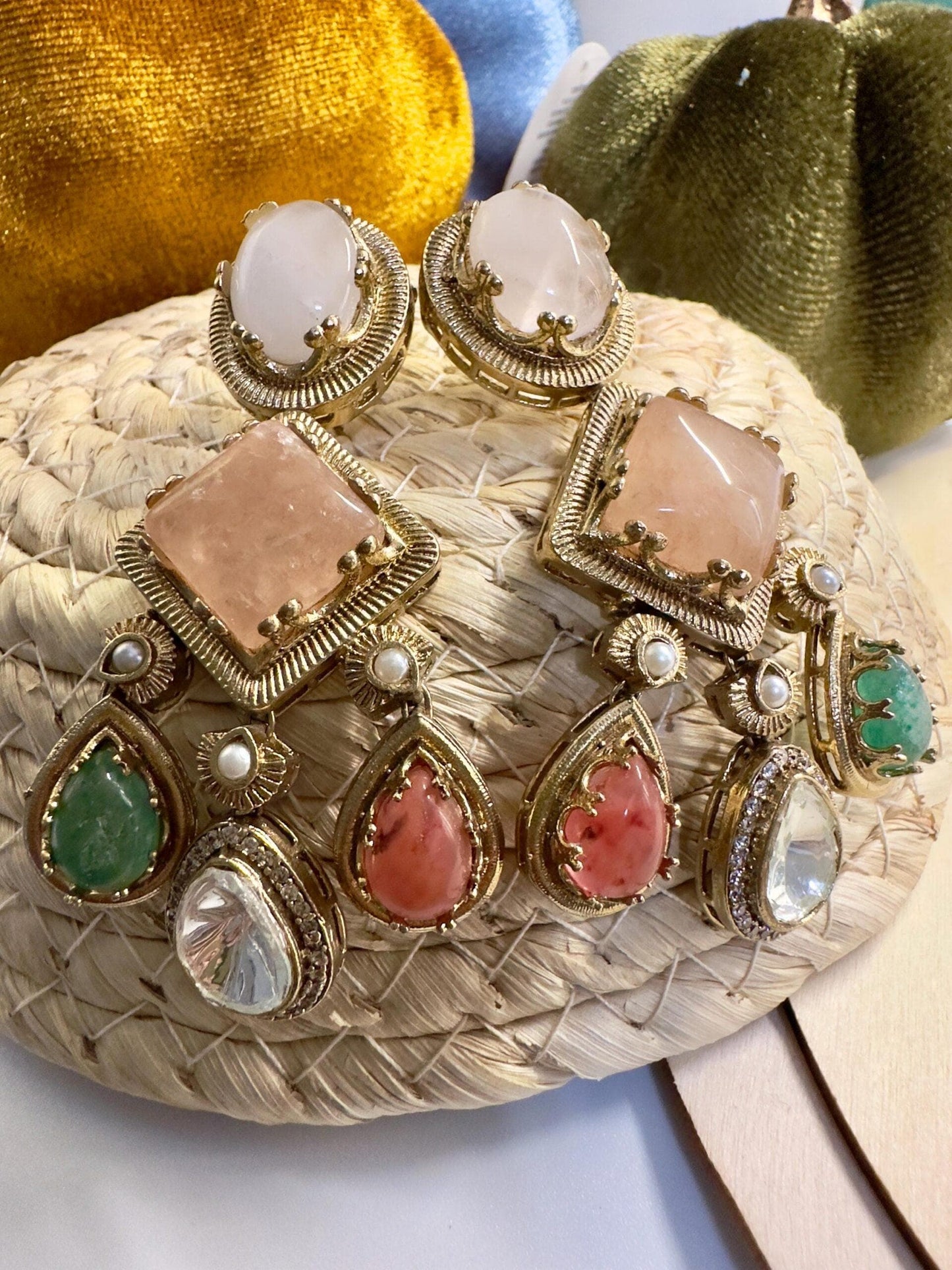 Kundan Necklace Set – Multicolor Stone & Pearl Indian Jewelry