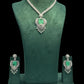 Luxury Emerald Green Necklace Set | rhodium Plated Bridal Jewelry with Earrings | High-End Designer Statement Set | Wedding & Party Jewelry