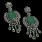 Luxury Emerald Green Necklace Set | rhodium Plated Bridal Jewelry with Earrings | High-End Designer Statement Set | Wedding & Party Jewelry