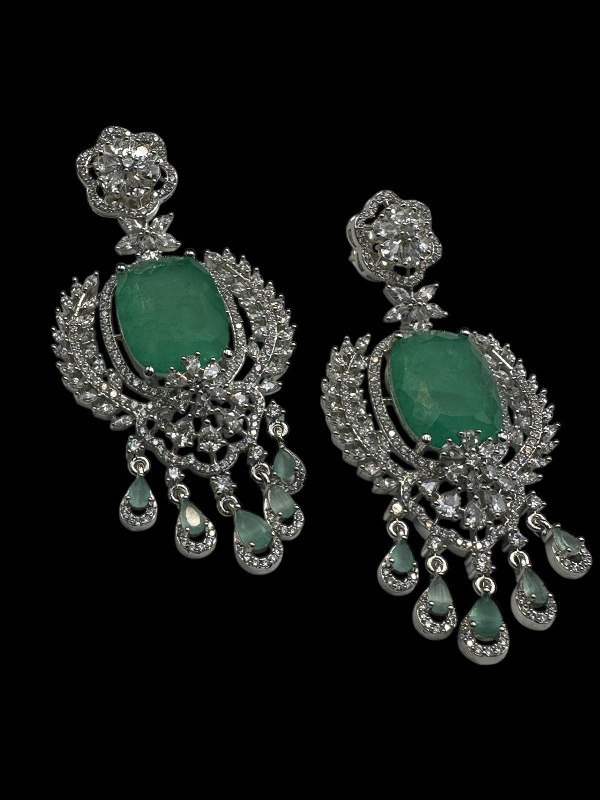 Luxury Emerald Green Necklace Set | rhodium Plated Bridal Jewelry with Earrings | High-End Designer Statement Set | Wedding & Party Jewelry