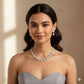 Floral Cz Necklace Set | Silver-Plated Bridal Jewelry with Earrings | Diamond Look Wedding Necklace | Luxury Statement Gift for Her