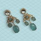 Aqua Green Cz Stone Earrings | Gold Floral Drop Earrings | Handmade Statement Jewelry