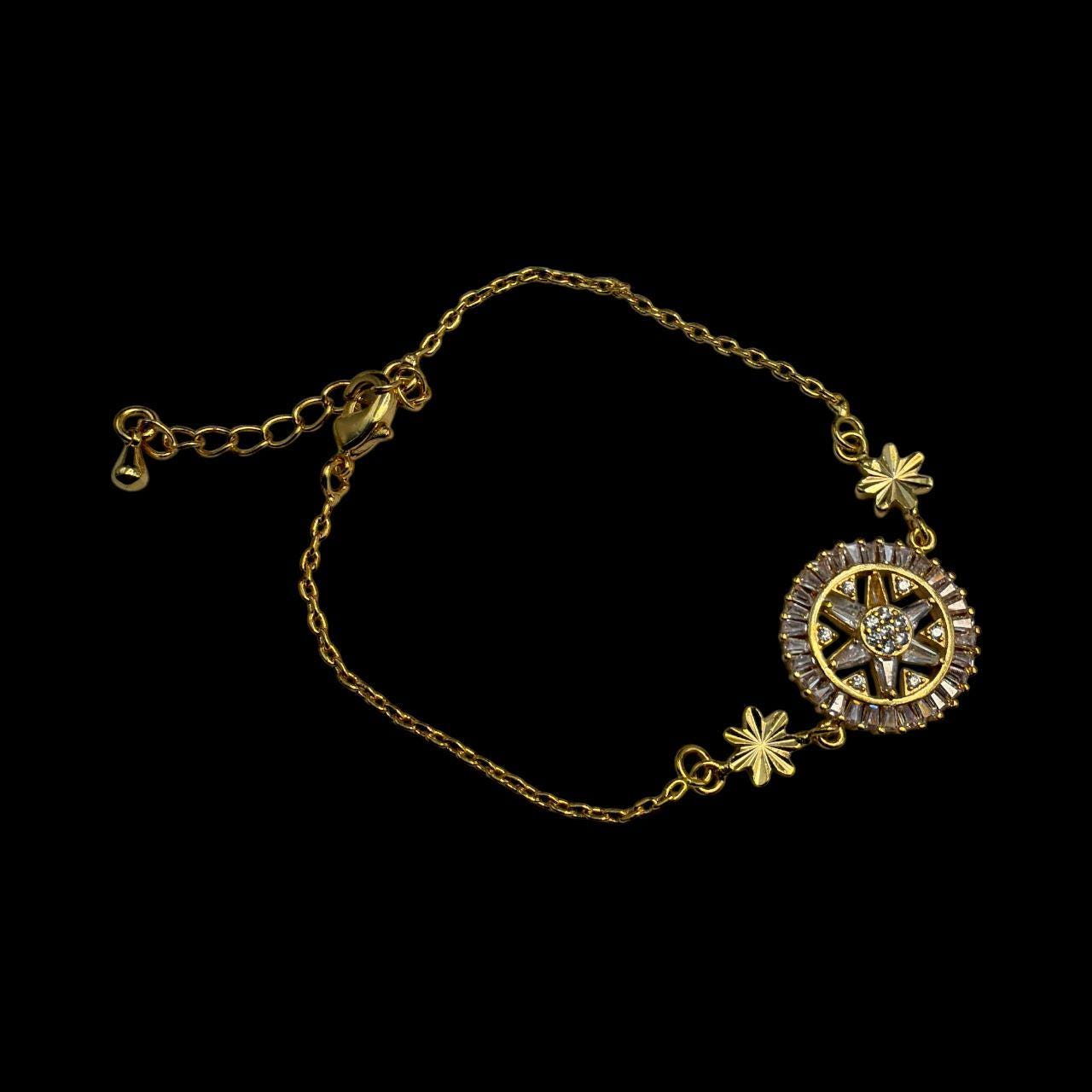 Gold Plated Crystal Charm Bracelet | Dainty Adjustable Women’s Jewelry | Handmade Everyday Gift Bracelet