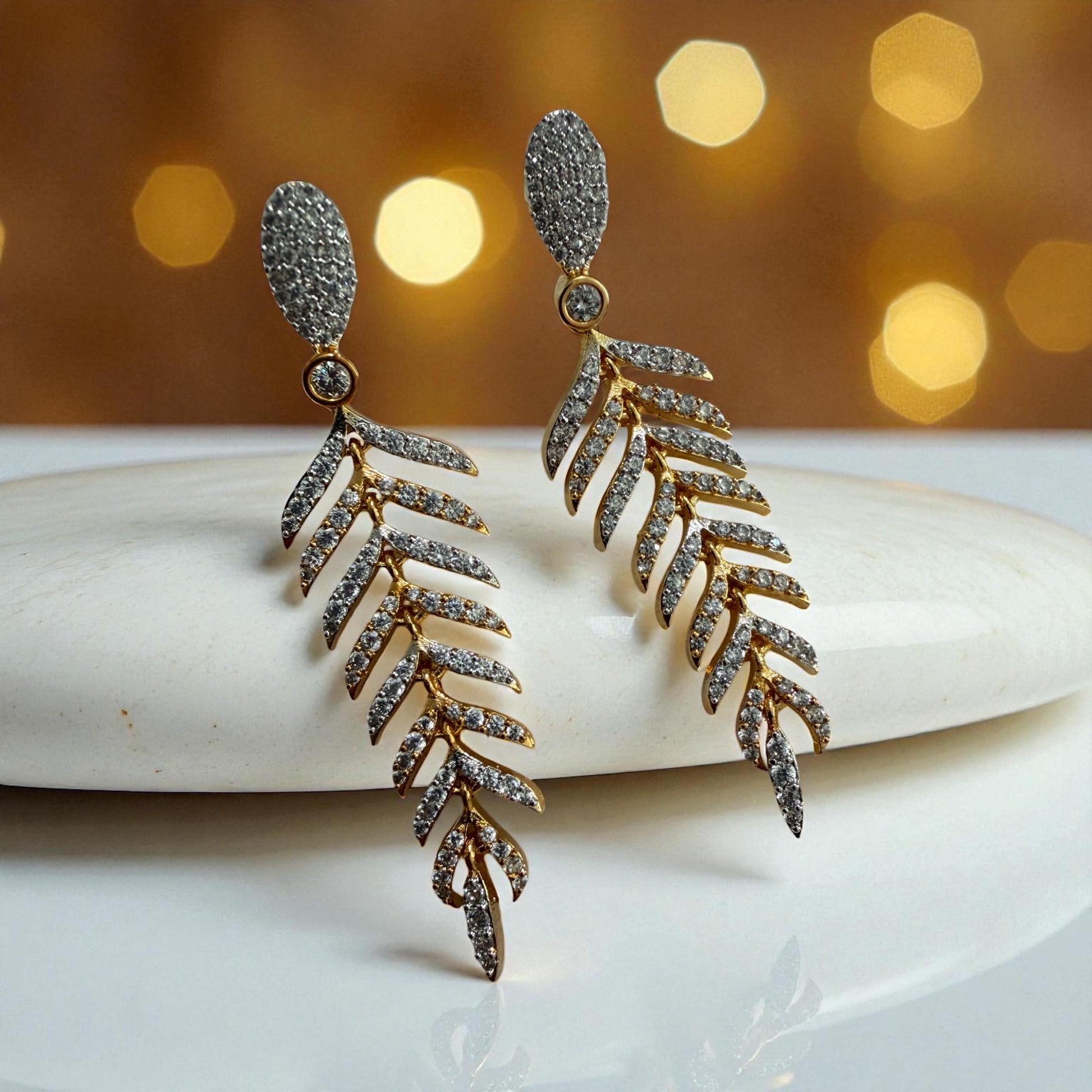 Bollywood Dangle Earrings, Gold Finish CZ Stone, Indian Jewelry