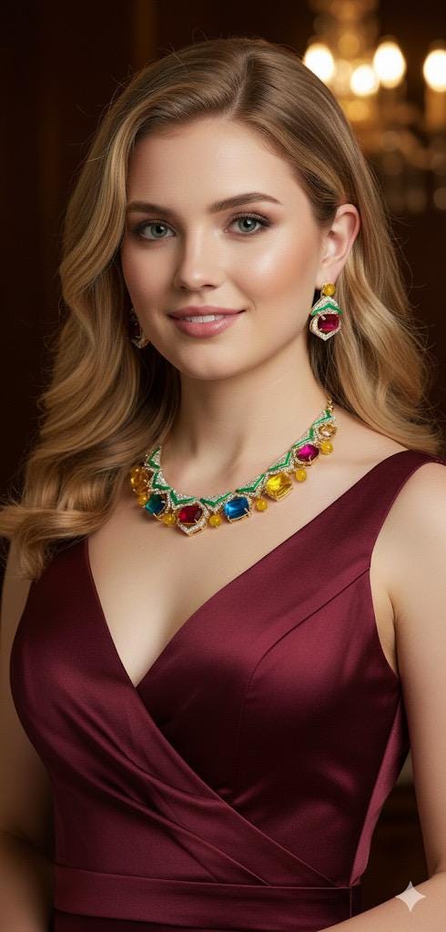Multicolor Gemstone Necklace Set designer high end Jewelry | Luxury Enamel Necklace & Earrings for Women