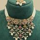 Kundan Pearl & Ruby Bridal Necklace Set | Indian Wedding Jewelry with Jhumka Earrings and Maang Tikka | Gold-Plated Choker for Brides