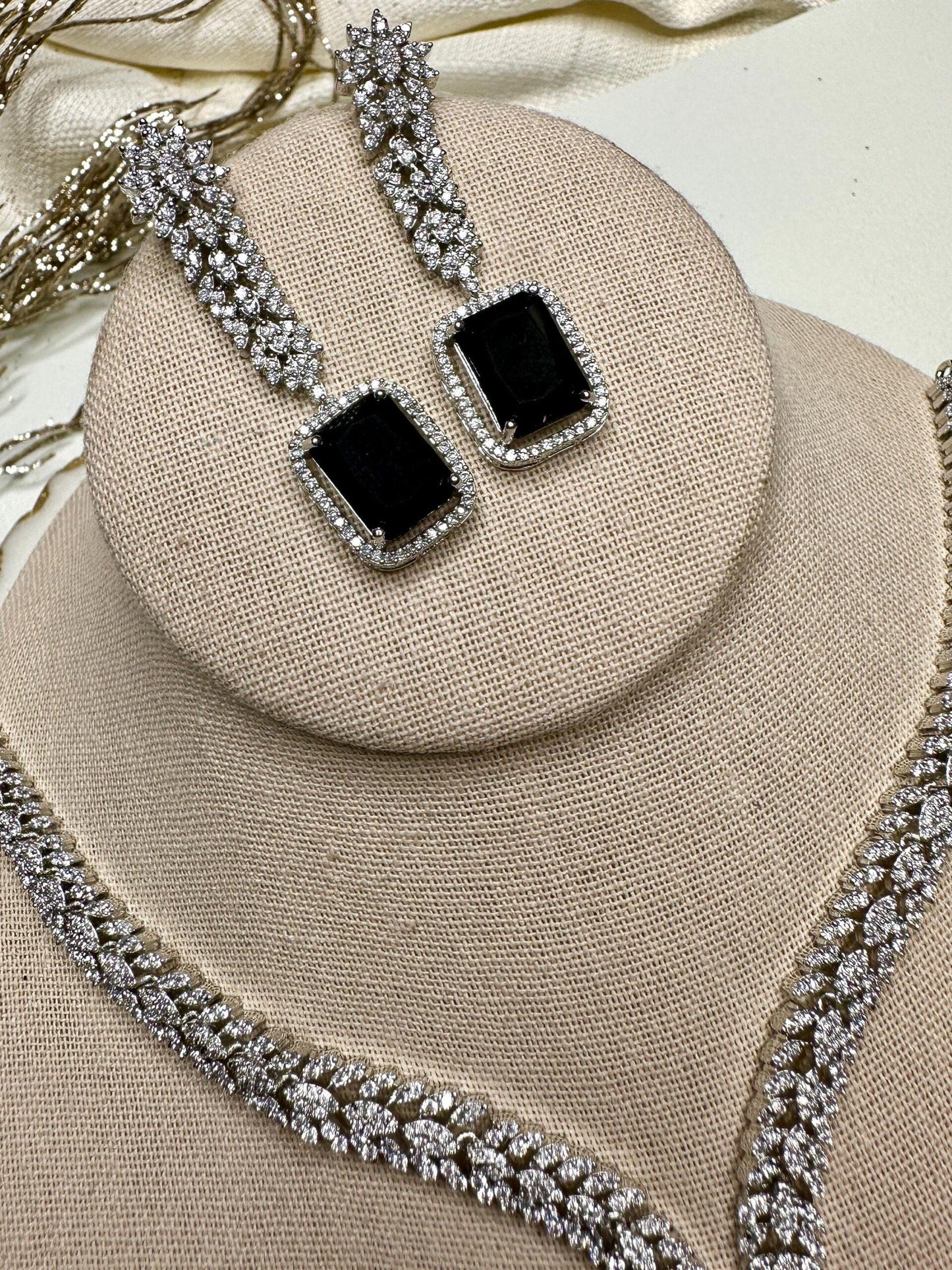 Cubic Zarconia ad set designer necklace set Bollywood Hollywood inspired onyx.