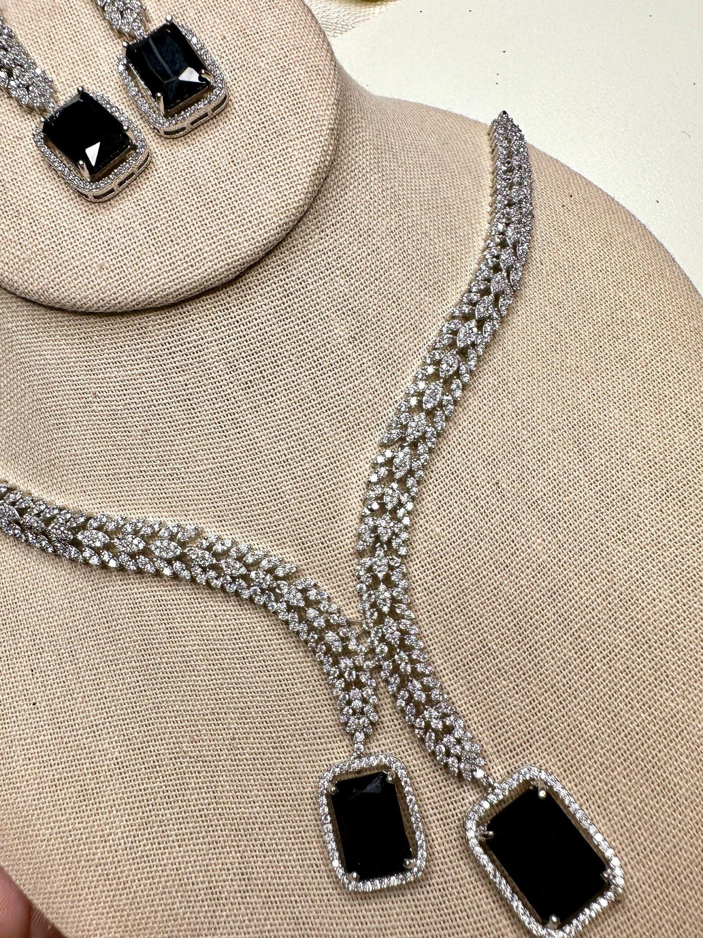 Cubic Zarconia ad set designer necklace set Bollywood Hollywood inspired onyx.