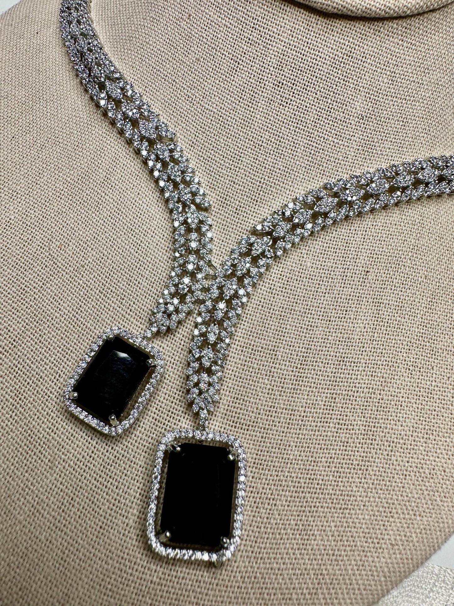 Cubic Zarconia ad set designer necklace set Bollywood Hollywood inspired onyx.