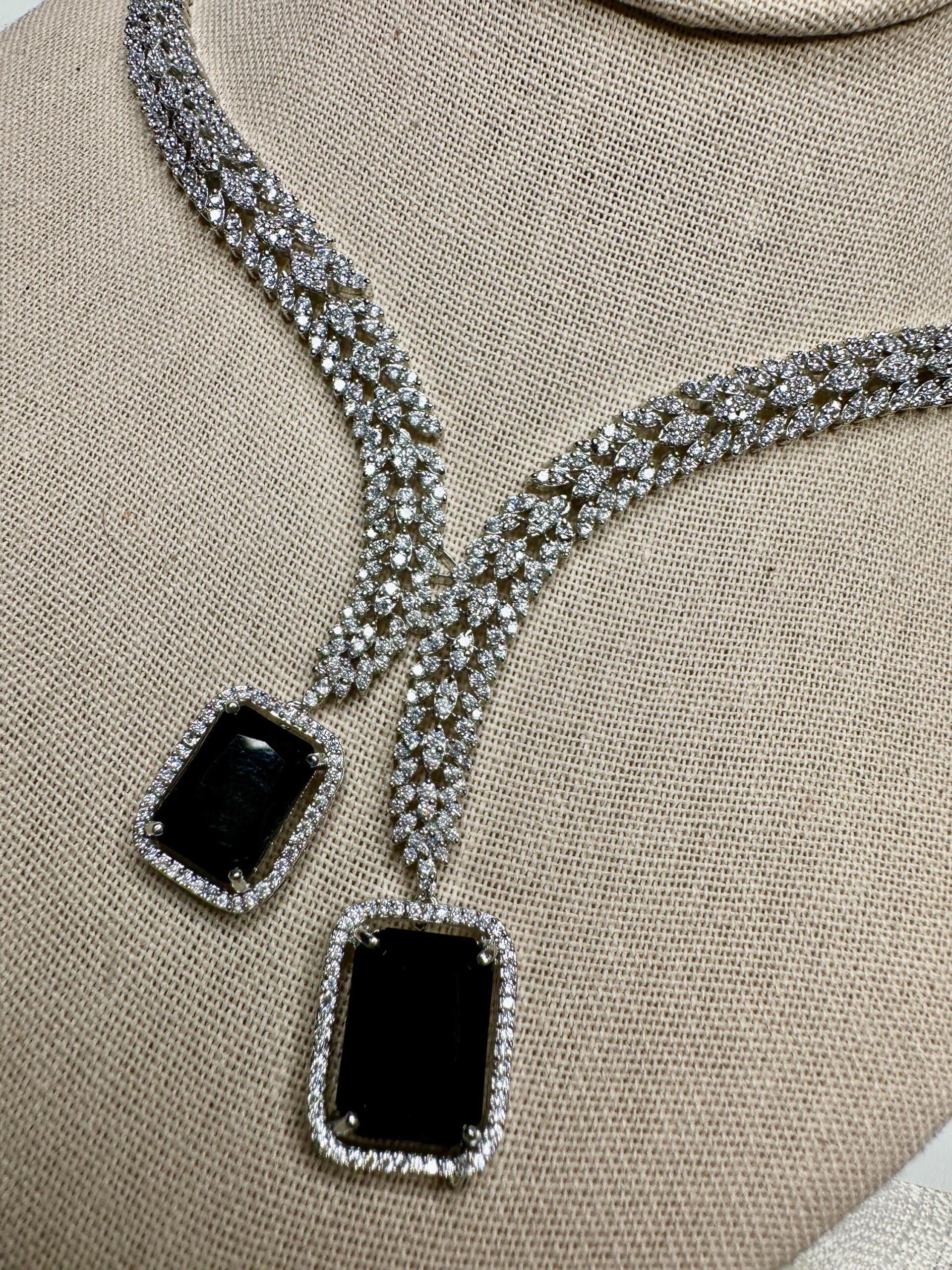 Cubic Zarconia ad set designer necklace set Bollywood Hollywood inspired onyx.