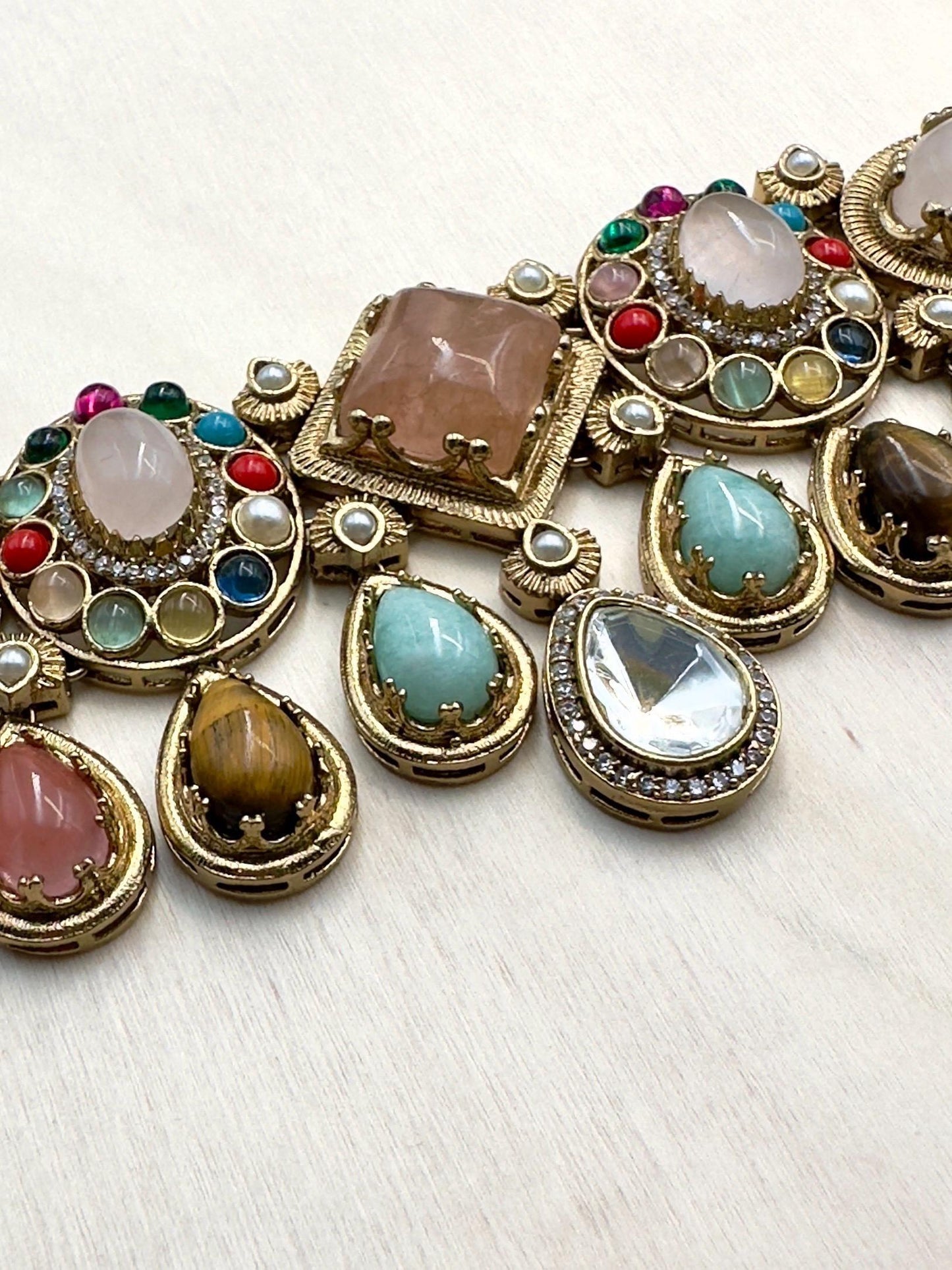Kundan Necklace Set – Multicolor Stone & Pearl Indian Jewelry