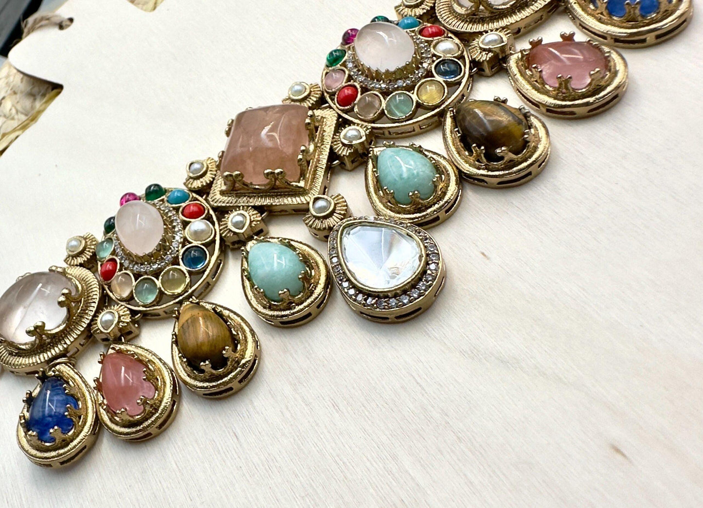 Kundan Necklace Set – Multicolor Stone & Pearl Indian Jewelry