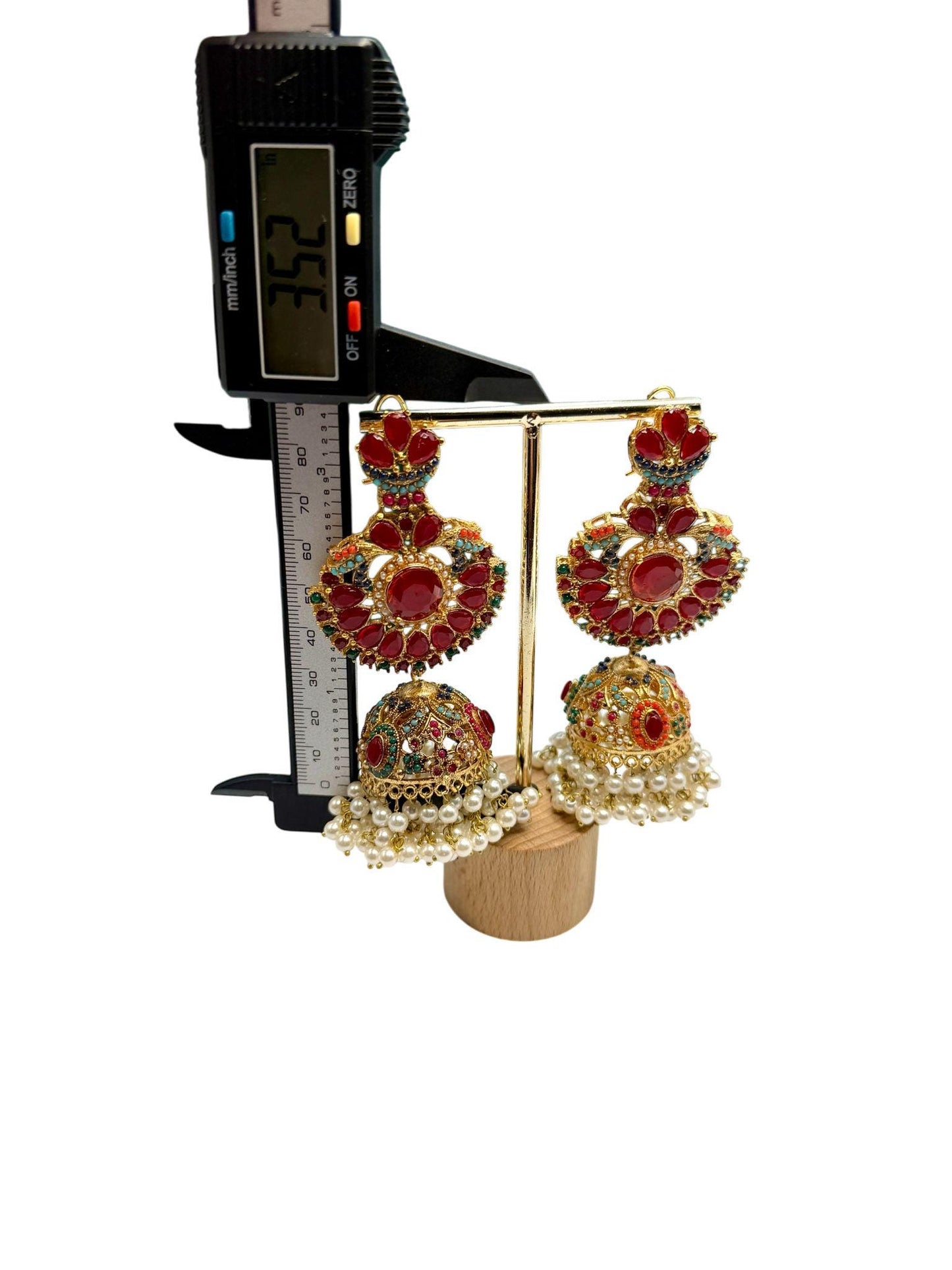 Red Jadao Jhumka Earrings | Gold Plated Pearl Dangle Earrings | Bridal Indian Traditional Jewelry