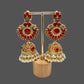 Red Jadao Jhumka Earrings | Gold Plated Pearl Dangle Earrings | Bridal Indian Traditional Jewelry