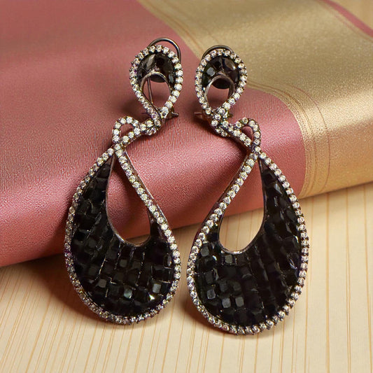 Bollywood Indian Designer  black cz Earrings with micro ad  cubic zarconia  silver  plated,Victorian