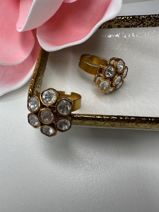 Gold plated Indian mozonite statement Ring