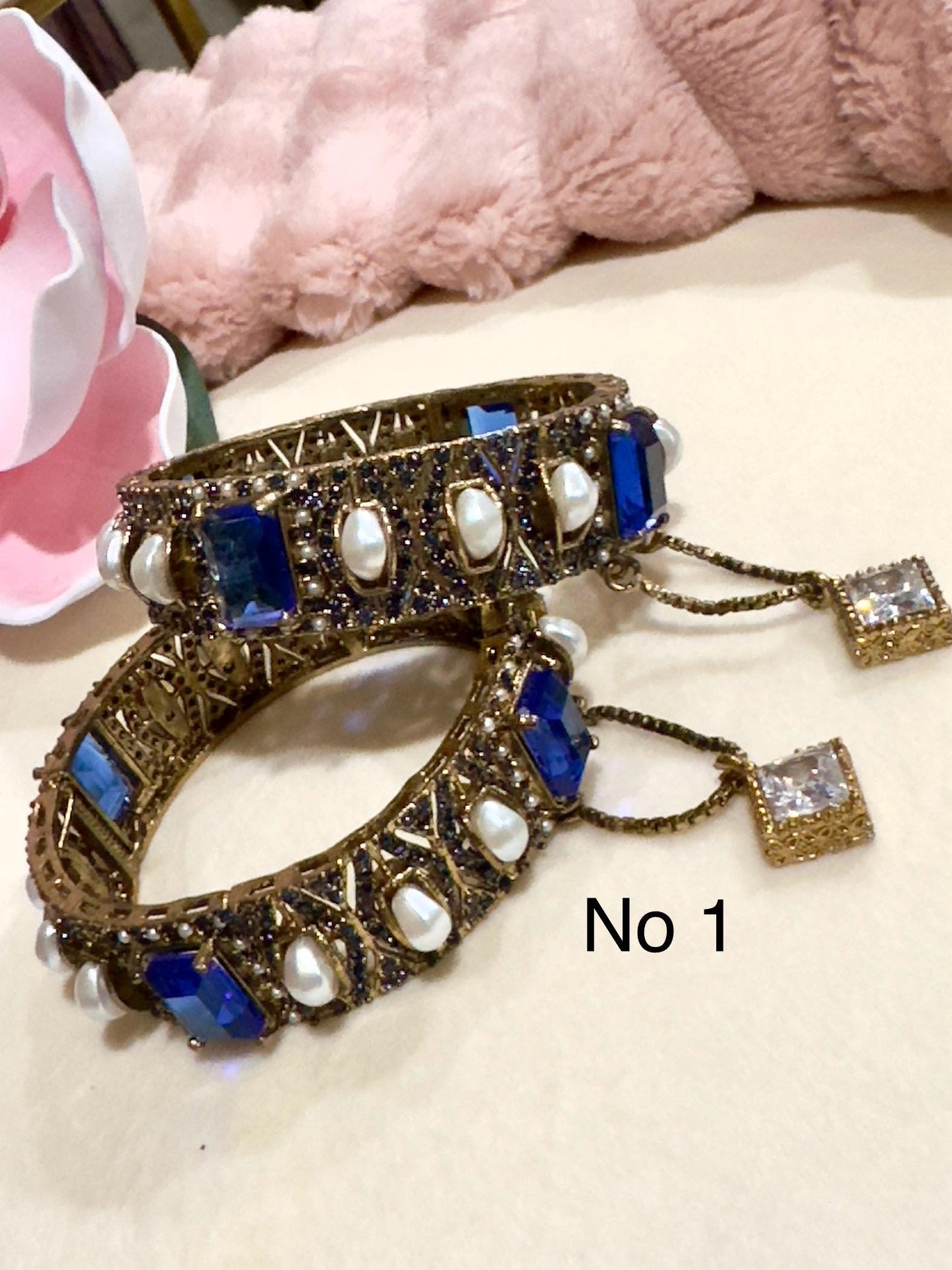 Bollywood Bangle Set: Antique Gold, Mother of Pearl, CZ Stones