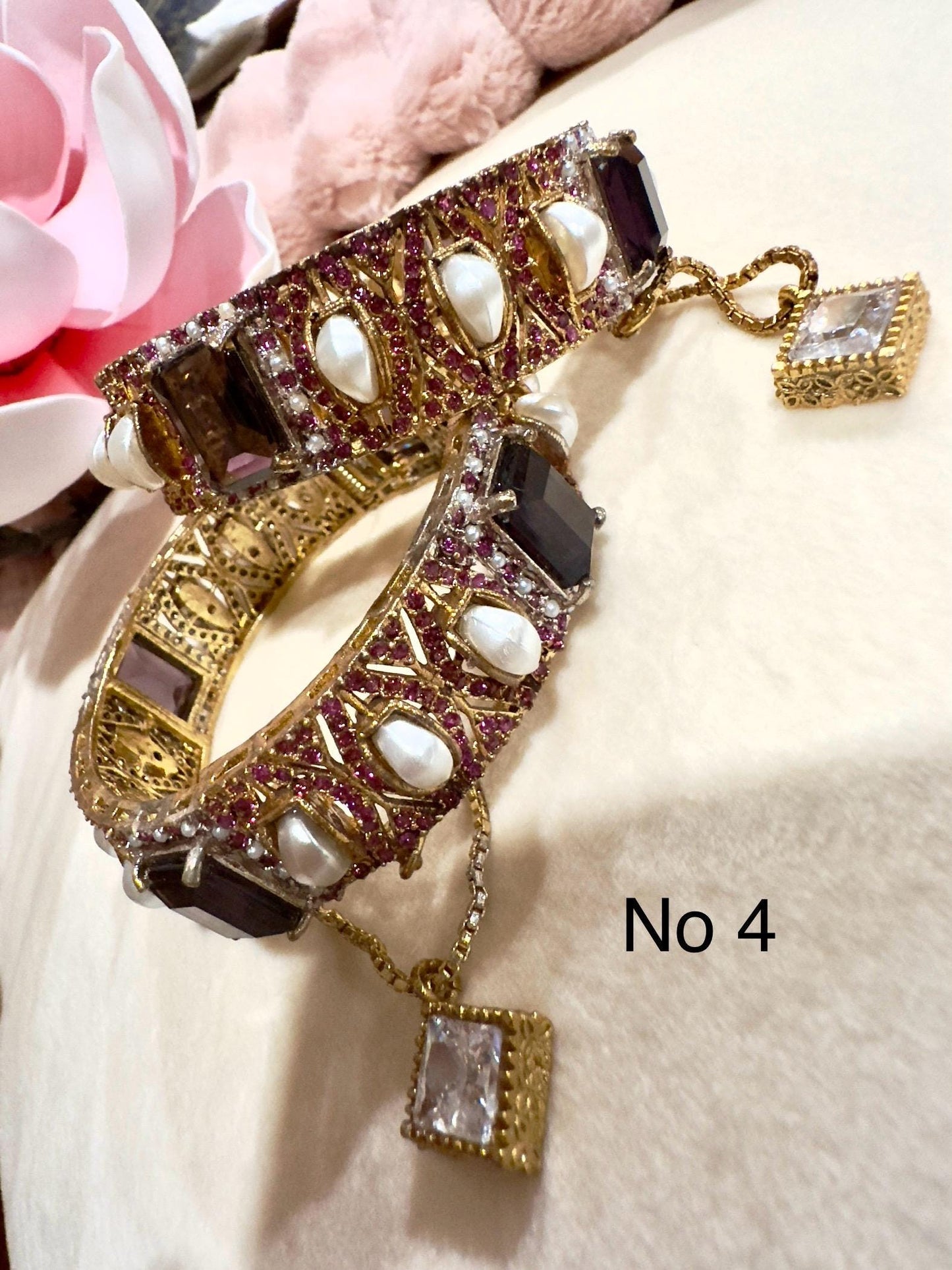Bollywood Bangle Set: Antique Gold, Mother of Pearl, CZ Stones