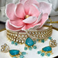 Elegant Turquoise and Diamond Bangle and Earring Set Gold Plated